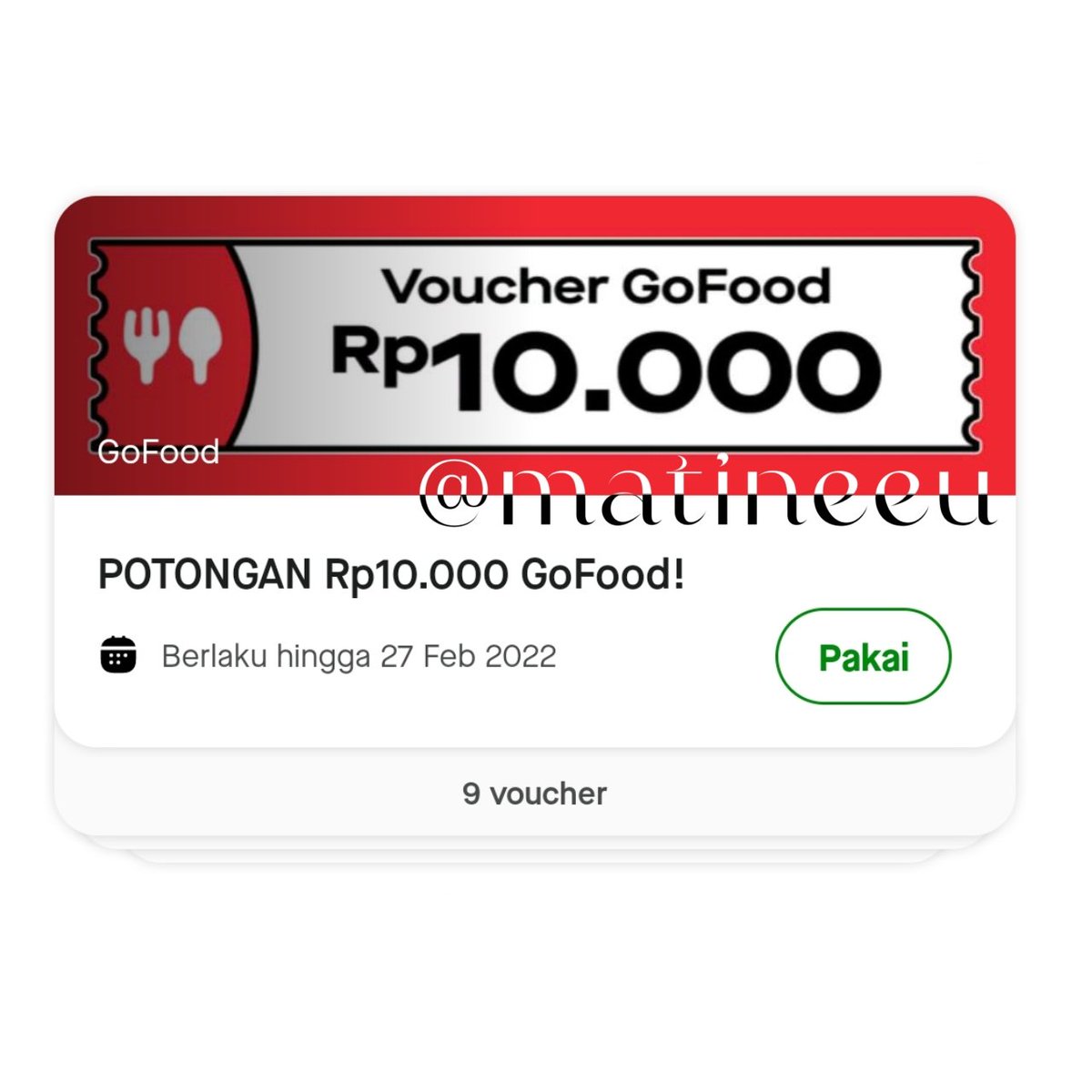 matineeu's tweet photo. jual voucher gofood minimal pembelian minbel 25k, potongan 10k. fee 1,5k. bisa cek harga dulu yaa 

gofut gofud goput gopud
#zonauang #zonajajan #zoanba #zonabu https://t.co/vfGImBjKYY