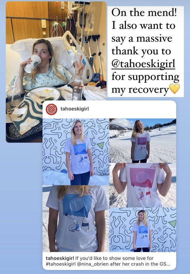 Glad to say that one of our Tahoe Ski Girls #NinaOBrien is on the mend. And the t-shirt and poster she designed is totally hot on our site right now. Get yours while they last. tahoeskigirl.com/nina-o-brien.