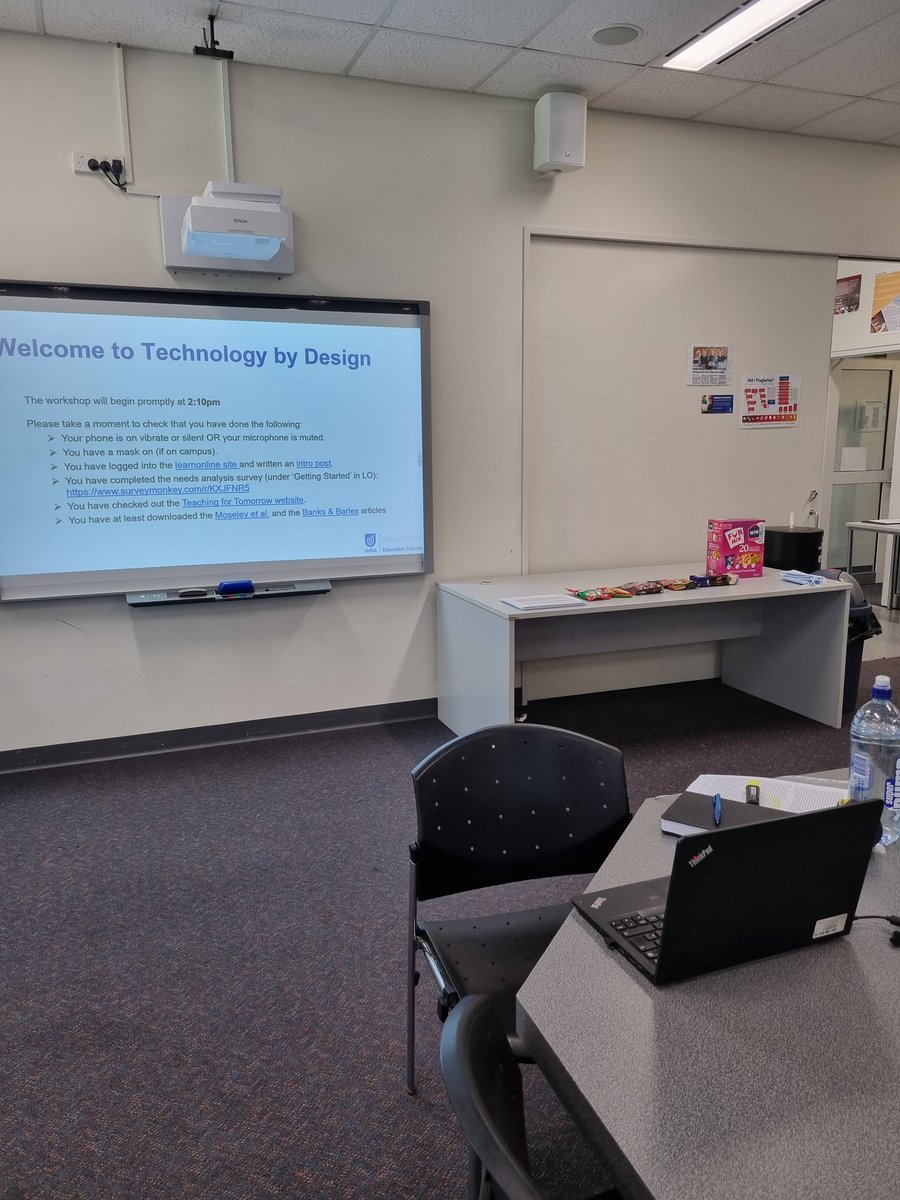 misc_nerd's tweet photo. Getting ready to give my first ever @UniversitySA workshop in #EDUC3070. This will by #hybrid, with some students coming in face to face, &amp; some tuning in remotely via Zoom. Snacks &amp; masks at the ready! #edtech #TechbyDesign #Excited https://t.co/t99KlaudnK