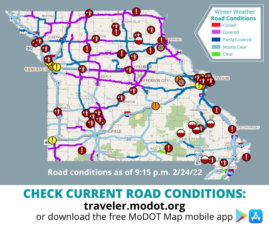Modot Right Of Way Maps Modot On Twitter: "9:15 Pm: We're Already Seeing Refreezing Across Much Of  The State. Keep Your Guard Up--Ice Can Be Deceiving! If You Must Travel In  These Conditions, Take It Slow. Slick