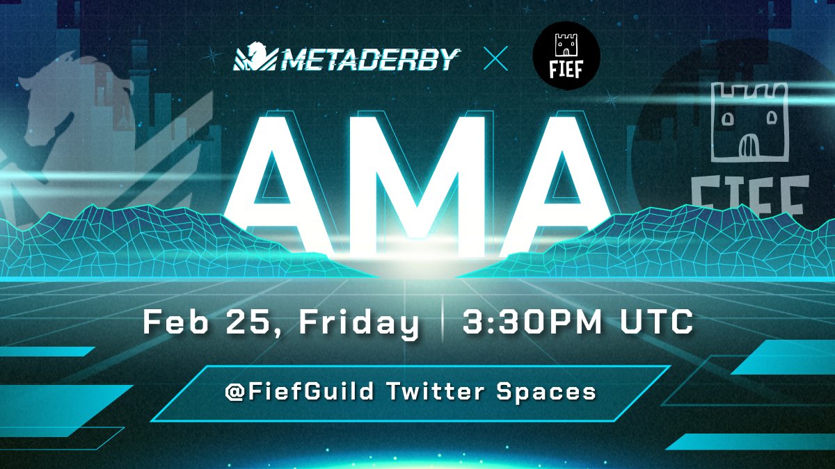 It's #AMA 💬 day with #MetaDerby

Join us later today at 3:30PM UTC ⌚️ on the <a href="/FiefGuild/">Fief Guild</a> #TwitterSpaces to get the latest on the #DerbyVerse 🏇

Follow the rules in the tweet below ⬇️ to WIN more #Whitelist #NFT opportunities 🚀🚀🚀