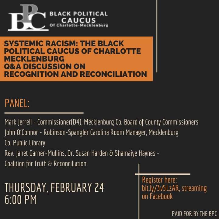 Mark4thePeople's tweet photo. Thank you to the BPC &amp;  fellow participants for a great discussion on the historical impact of systemic racism on African American residents of Mecklenburg County. #mark4thepeople https://t.co/335lyH4TkO