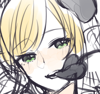 yuzuki choco 1girl blonde hair solo green eyes horns sketch demon horns  illustration images