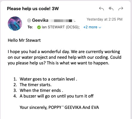 istewartuk's tweet photo. Emails that are a pleasure to receive: Year 3 students requesting help for their @microbit_edu projects. Knowing when and how to ask an expert is an important part of the #inquirylearning process. 
I wish adults would articulate their help requests as clearly as this. https://t.co/vWjZ3sgL5l
