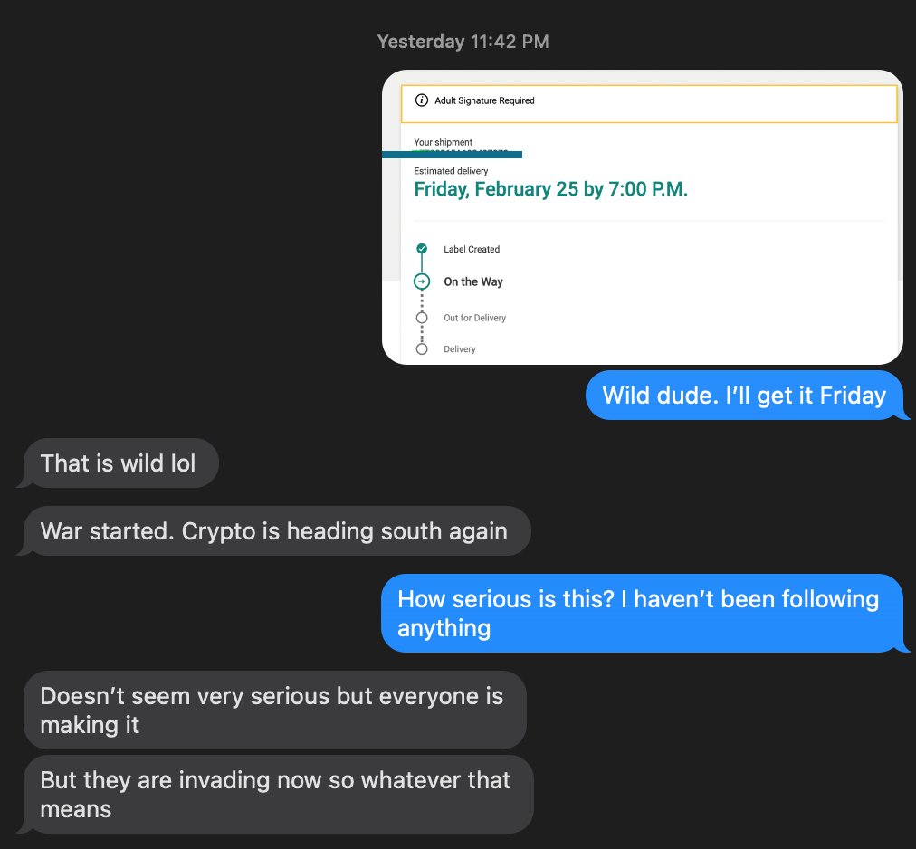 _Chris_Hayes_'s tweet photo. I've been getting requests for my thoughts on what war would do to crypto prices - 
I've decided to start responding yesterday related to BTC and some random DOGE discussions from newer crypto folk https://t.co/QXrOnlGoHm