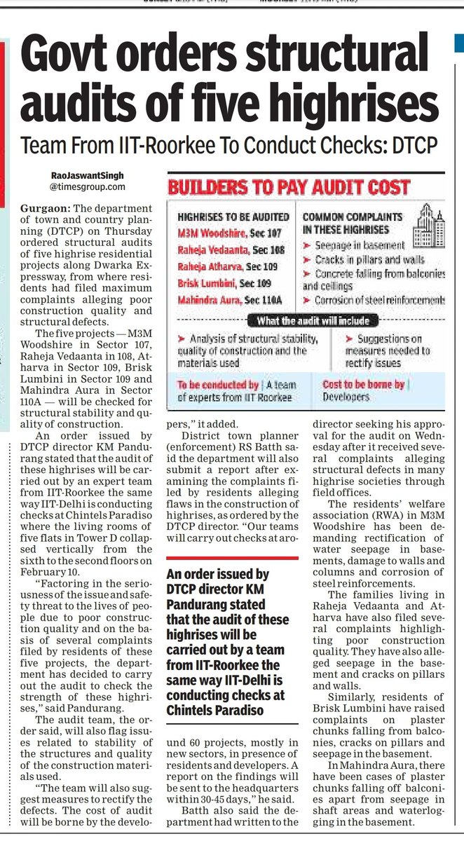 Rao Jaswant Singh (@raojsinghtoi) on Twitter photo DTCP ordered #structuralaudit of 5 #highrise residential projects along #DwarkaExpressway, where residents alleged #poorconstruction quality and #structuraldefects. #M3MWoodshire #RahejaVedaanta #Atharva #BriskLumbini #MahindraAura <a href="/cmohry/">CMO Haryana</a> <a href="/dtcphry/">Director Town & Country Planning</a> <a href="/DC_Gurugram/">DC Gurugram</a>
<a href="/nishantyadavIAS/">Nishant Yadav IAS</a> DTCP ordered #structuralaudit of 5 #highrise residential projects along #DwarkaExpressway, where residents alleged #poorconstruction quality and #structuraldefects. #M3MWoodshire #RahejaVedaanta #Atharva #BriskLumbini #MahindraAura <a href="/cmohry/">CMO Haryana</a> <a href="/dtcphry/">Director Town & Country Planning</a> <a href="/DC_Gurugram/">DC Gurugram</a>
<a href="/nishantyadavIAS/">Nishant Yadav IAS</a>