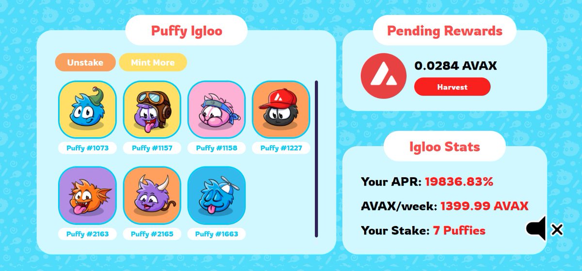 CryptoPuffies staking just launched! Mint for 2 AVAX. Stake to earn AVAX. <a href="/CryptoPuffies/">CryptoPuffies 🔺 Puggle Puggle</a> #NFT #AVAX