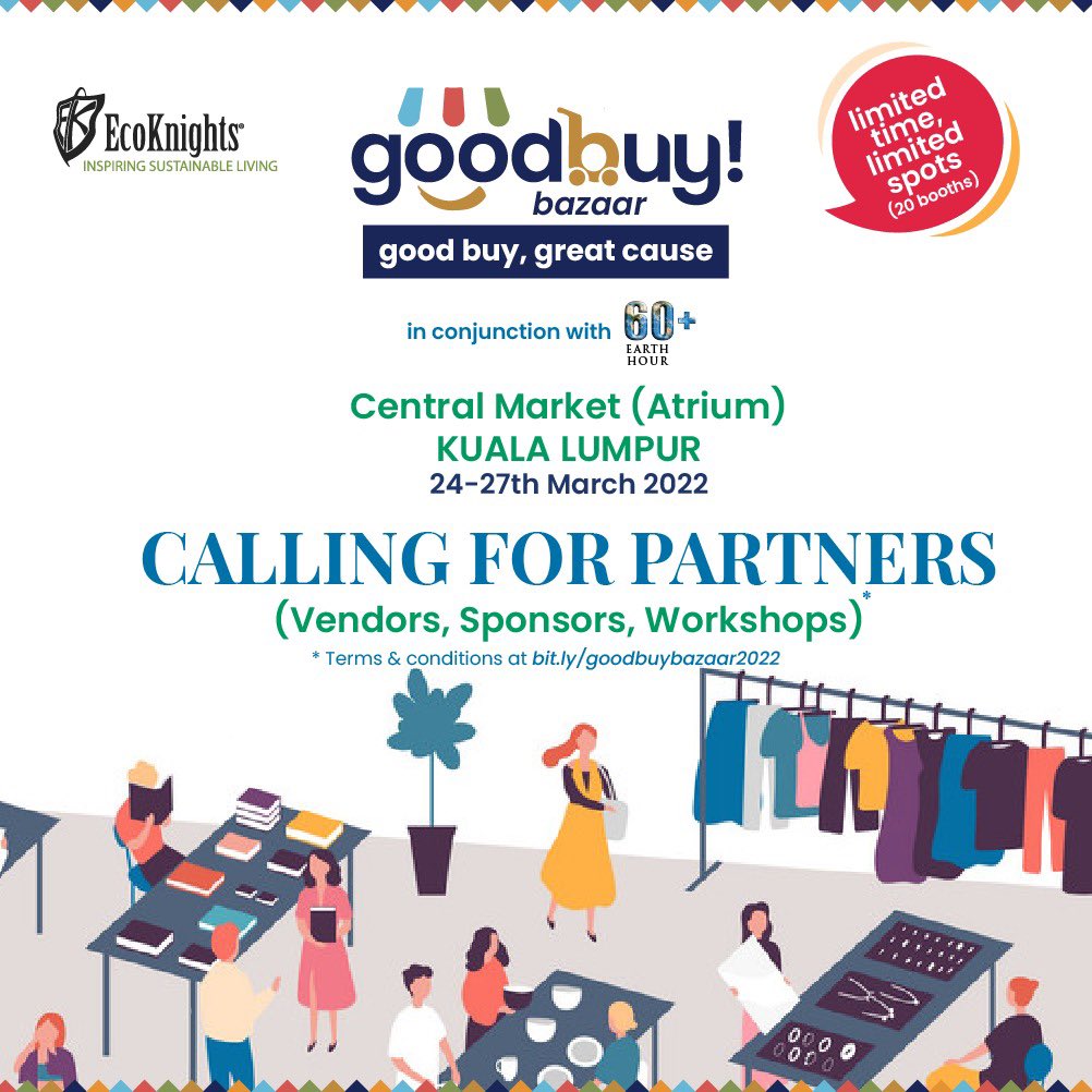 📌 CALLING FOR VENDORS!!! 

GoodBuy! Bazaar 2022 is coming to town this March 🤟🏼 

Event Theme: Eco-friendly 💡♻️ curated market focused on sustainable goods, service and edutainment 

It’s now or never. 
Save your spot and book now at: bit.ly/goodbuybazaar2…

More info ⬇️
