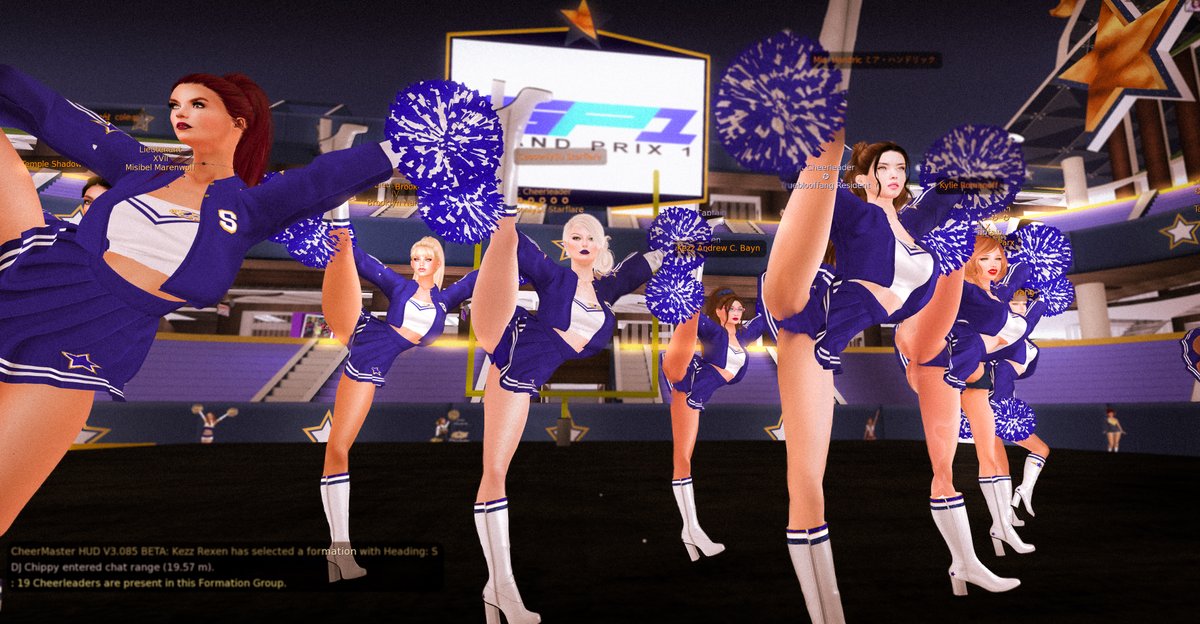 aero_bigboots's tweet image. Second Life Cheerleading Squad #SLCS Thursday night practice at Srooc Skytower Memorial Stadium in the #Cheertopia region of #SecondLife