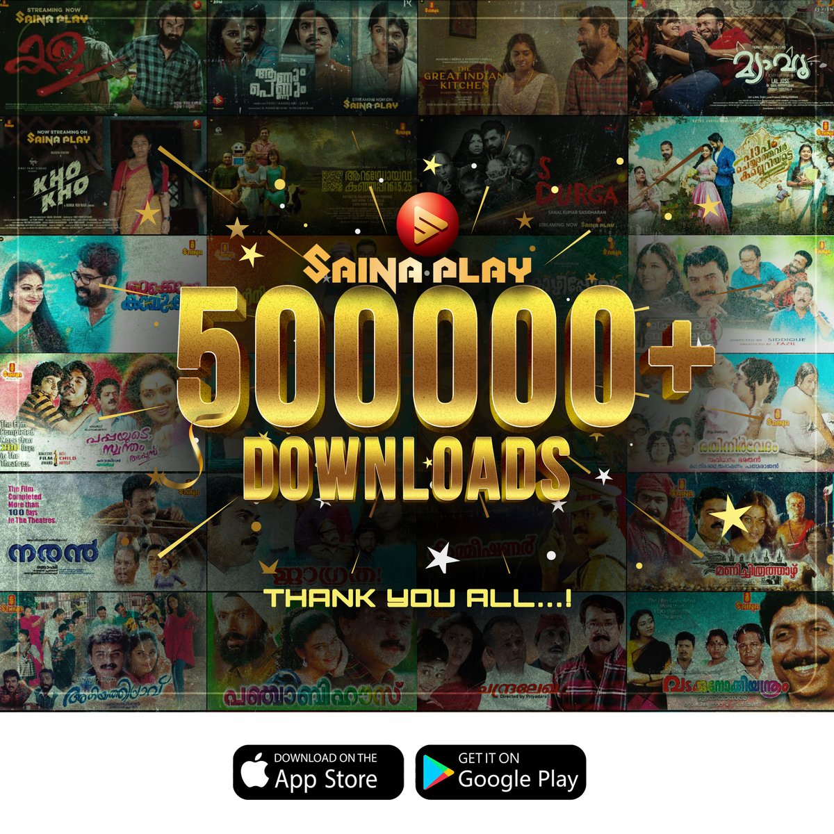 SainaPlay's tweet photo. Saina Play Hits 500000+ Downloads on Google Play ❤️ Thank You all for your Support and Love..!!

Watch Your Favorite Movies, Songs, Docu-Fictions &amp; Interviews on Saina Play

#SainaPlay #AssalMalayalam #MalayalamCinema #MalayalamOTT #ottplatforms #SainaVideos #MalayalamFilms https://t.co/BXw8sK2Txc