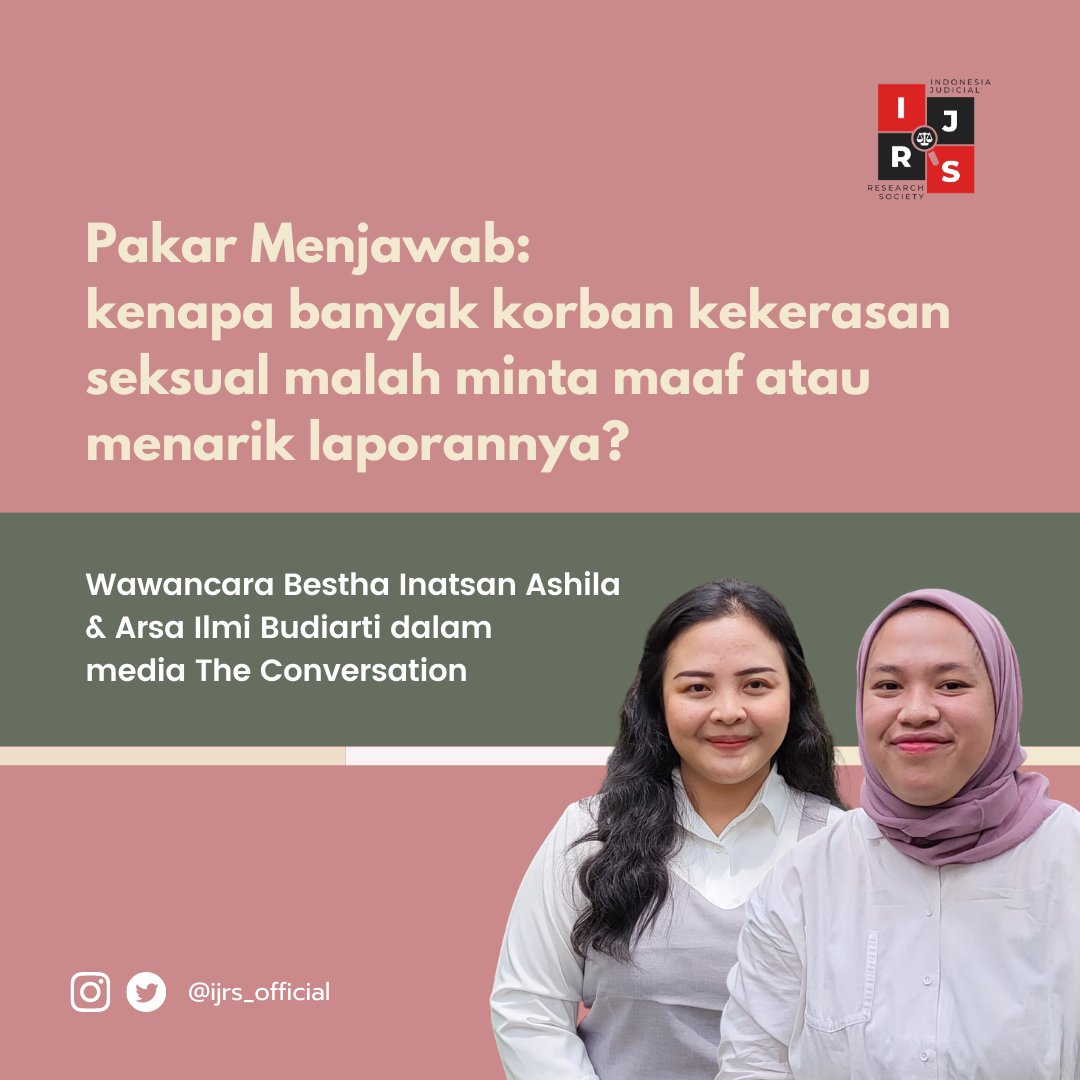 ijrs_official's tweet photo. Pakar menjawab : kenapa banyak korban kekerasan seksual malah minta maaf atau menarik laporannya?

(a thread)

Sebelum lanjut menyimak, jangan lupa RT dan ❤️-nya ya! https://t.co/68ak1TtYlU