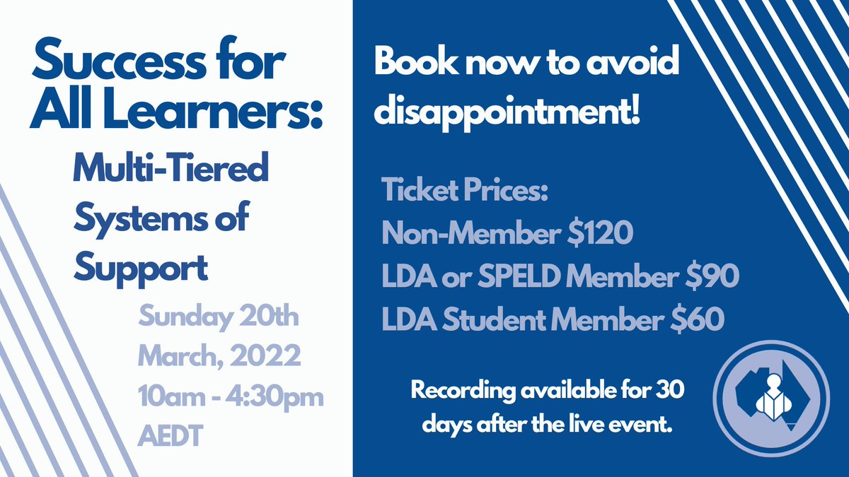 LD_Australia's tweet photo. Don't miss out on our MTSS conference on March 20!
Tickets are selling fast, book now at https://t.co/vhYsXWYCRF
Not an LDA member? Join now for member pricing at the MTSS https://t.co/0ArVnbkGlk https://t.co/gttflYAmuO