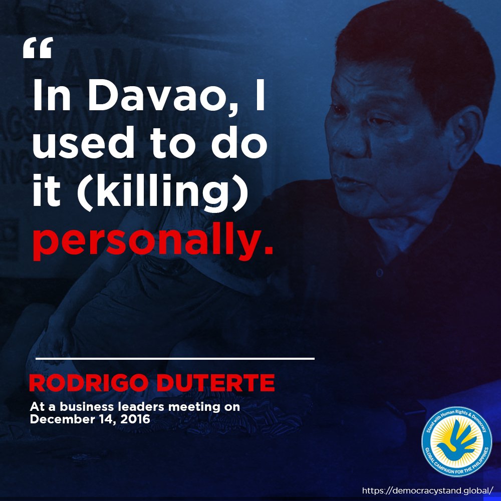 stand_global's tweet photo. Though his allies deny that Duterte is responsible for the drug war killings, Duterte brags about and takes credit for them. He has even compared himself with Hitler. https://t.co/xe74hncyFK