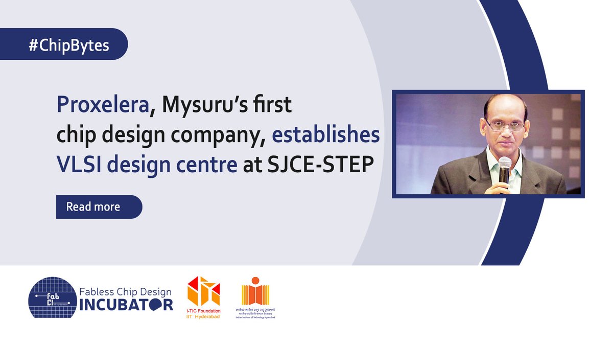 FabCI_IITH's tweet photo. #ChipBytes

Mysuru Emerging As Premier Start-Up Hub.
@proxelera , Mysuru’s first chip design company, establishes VLSI design center at SJCE-STEP

Read More:
https://t.co/qJ2PmDnYWq

@FabCI_IITH @IITHyderabad  
#Mysuru #startups #semiconductors #startuphub #ramanareddy #fabcil https://t.co/Vze8o3SzFR