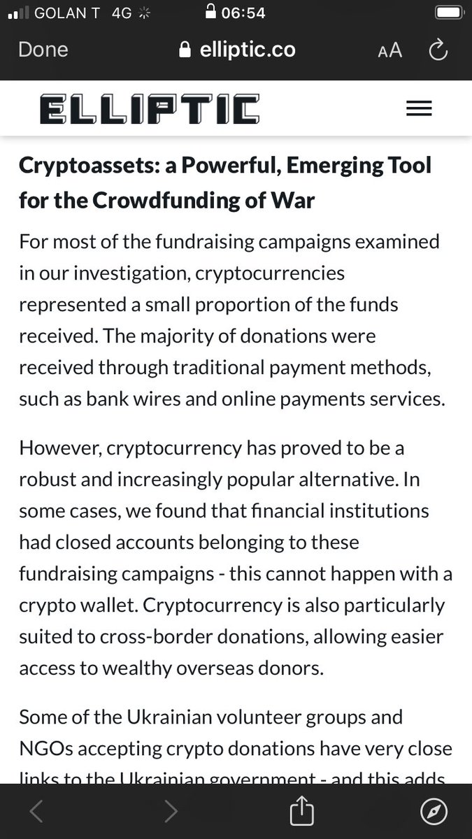 EdanYago's tweet photo. 2/5 Looking up his contact details, however, I saw this on the official @elliptic blog!

This is the spin that Elliptic had CHOSEN. That #Bitcoin was being used to crowdfund war. https://t.co/PDuLBzmDQd