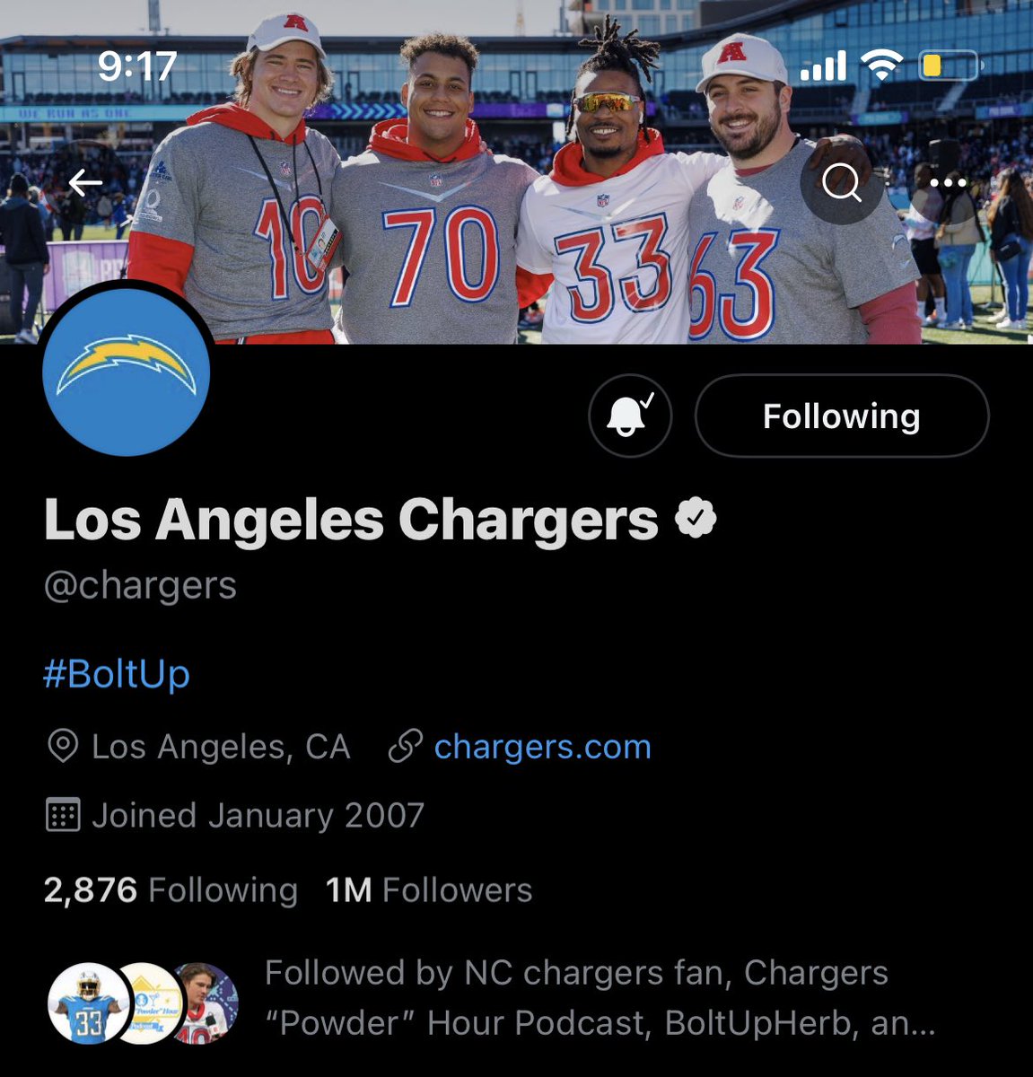 sdjoe21's tweet photo. @chargers hitting 1 Million Followers brings joy to my heart for the amazing work @meganbjulian and her team do for our fanbase. #BoltUp

Eat that “nO fAnS” https://t.co/P4V6AhWUNY