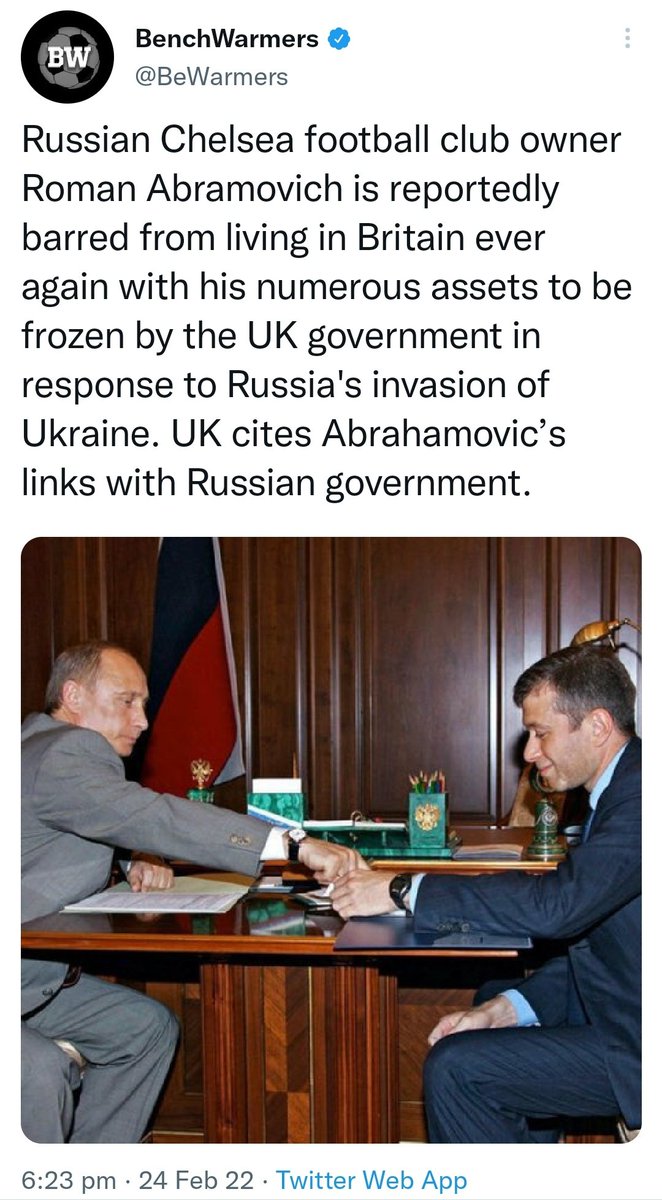 KavitaChugh's tweet photo. This is not being talked about enough.
A club in UK being owned and run by Russian businessman having ties with Russian government.
Ban the club and freeze their assets!
#BanChelsea https://t.co/qqyuGxYbIp