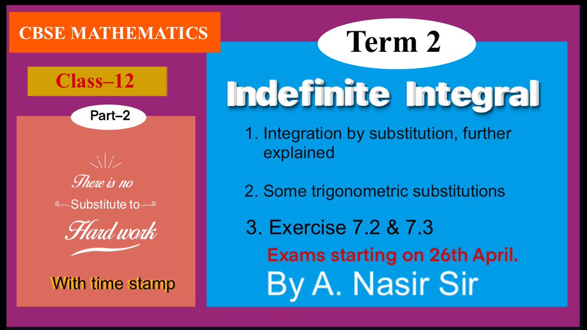 Indefinite integrals | Substitution method explained | CBSE 12 | NCERT M... youtu.be/QJK2N0jZwz4 via @YouTube