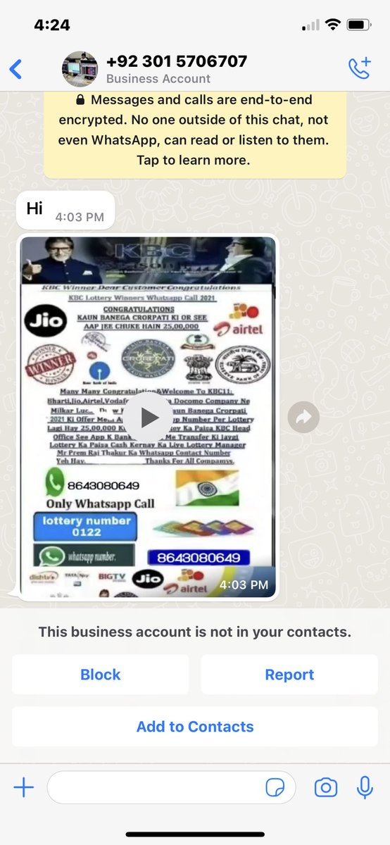 JatinDhooper's tweet photo. @SrBachchan Sir, there are some frauds who are impersonating your voice and sending whatsapp voice messages to general public asking them to claim a lottery prize of 25 Lacs. I thought I should apprise you. @DelhiPolice @CrimeBrDelhi @PoliceMumbai100 @CPDelhi https://t.co/kO5AoUTCb2