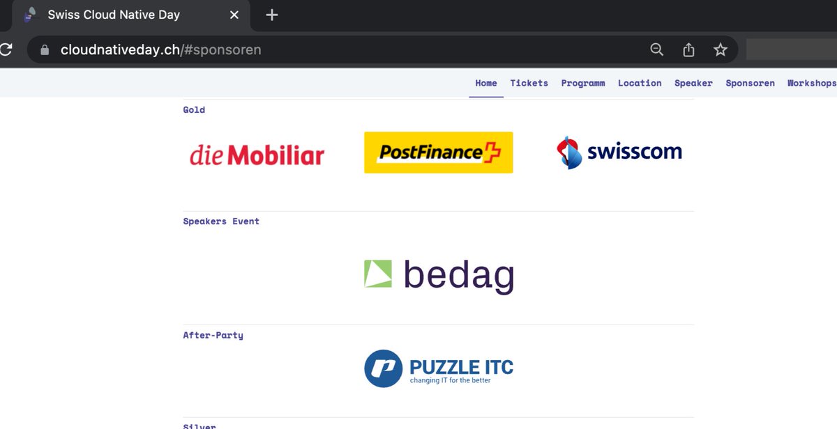 cloudnativebern's tweet photo. Shoutout to our sponsors!! Our top sponsoring packages are already sold out, a big thank you to our sponsors @diemobiliar @PostFinance @Swisscom bedag &amp; @puzzleitc! 
We still have opportunities for silver and bronze sponsors, please contact us via sponsoring@cloudnativeday.ch https://t.co/JFPZ3hPdM4