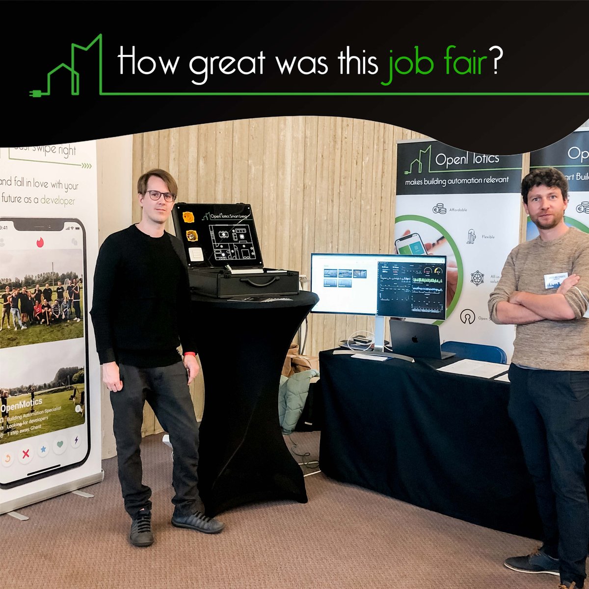 OpenMotics's tweet photo. What an amazing day it was 🤗 Yeager and Sander joined the Hermes Job &amp; Stage Event to hunt for amazing new talent to join our team.

Are you still looking for a job as a developer? Send us your resume via jobs@openmotics.com

#job #vacancy #ugent #event #beurs #team #openmotics https://t.co/H3QjOyDhT9