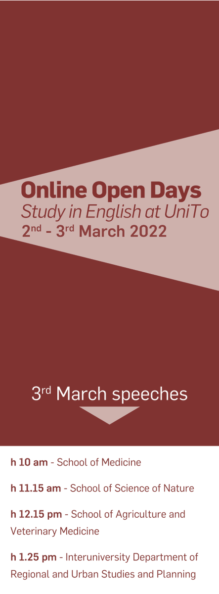 unito's tweet photo. Remember on 2nd and 3rd March “Online Open Days: Study in English at UniTo” will go live.

Two mornings to find out about all the university programs taught in English for international and Italian students.

Register at: https://t.co/VZ7mGS3Ojp https://t.co/pORbYc3hiB
