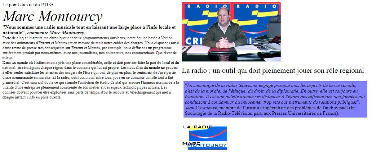 radio_scope's tweet photo. #CollectorduVendredi
Hommage à @CristalRadio qui vit ses dernières heures avant de devenir @SweetFmRadio lundi.
Voici une présentation de Cristal en 2001 (20 ans déjà !) extrait du site web de l'époque, lorsque la radio n'était pas encore reprise par Ouest France/Hit West
(1/3) https://t.co/UlYrOAtmh0
