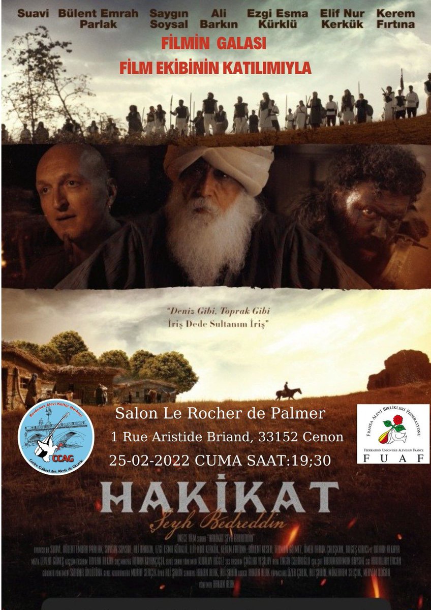 Hakikat Avrupa Özel Gösterimleri Başliyor! Bügün 25/02/2022 Cumartesi, Saat 19:30’da Bordeaux - Salon Le Rocher Palmer. <a href="/hakanalak/">hakan alak</a> <a href="/EzgiEsmaKurklu/">ezgi esma</a> <a href="/alisahinsinema/">ali şahin</a> katılacağı Galamıza tüm dostlarımızı bekleriz!
