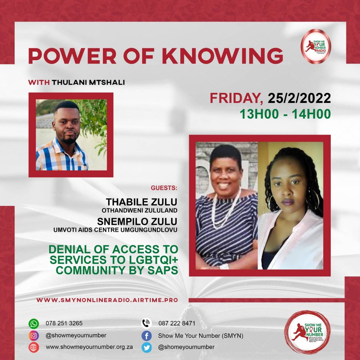 ShoMeYourNumber's tweet photo. Here's what we have for you today on Show Me Your Number online radio https://t.co/wNdQjQWqUg
📻📻📻📻
#DontLetStigmaWin #UbuntuInitiative #ThinkTwiceAboutCOVID https://t.co/gCjcY2M8zM