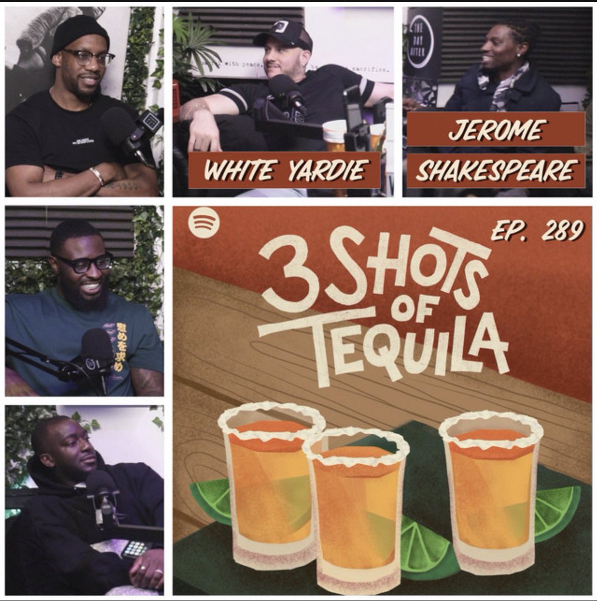 TazerBlack's tweet image. 🚨 NEW EPISODE ALERT 🚨

#3ShotsOfTequila Ep 289 features @White_Yardie &amp;amp; Jerome Shakespeare 👊🏿

We speak on The Importance Of Representation, Ting Tang Tommy, New Lingo, Russia Ready For War, Chef Stories, Kanye &amp;amp; The Stem Player + More

Listen Here 🎧
open.spotify.com/episode/0kaErx…