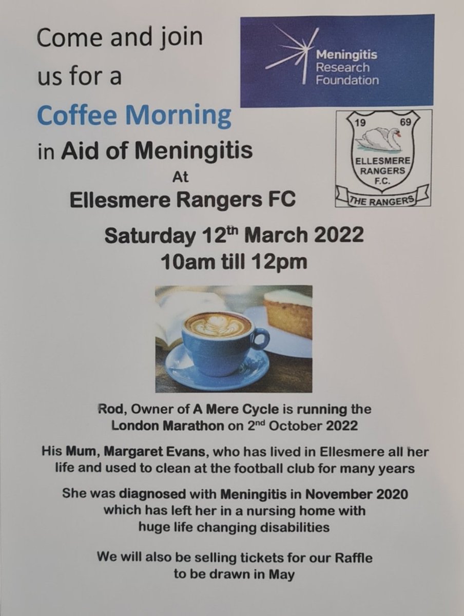 amerecycle1's tweet image. A massive thank you to Paul Birch testimonial £500 donation ( Gudgeon I can't thank you enough) I ve got a Coffee morning arranged thanks to @EllesRangers_FC in Aid of @M_R_F please come a support 
justgiving.com/fundraising/ro…
#LondonMarathon2022 #SupportIsEverything  @VisitELLESMERE