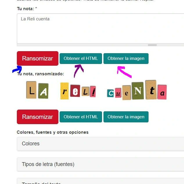 reliapasionate's tweet photo. 🚨TIP semanal:Crea notas de rescate.♠️
1️⃣Accede a https://t.co/Wa4DrnQPng, elige idioma y escribe el texto.✅
2️⃣Modifica colores, fuentes, tamaños...🧐
3️⃣Haz clic en "ransomizar".🖱️
4️⃣Cambia el resultado, obtén el HTML o la propia imagen en JPG.⬇️
¡Genial! 👏🏻😉😍 @Relideleon https://t.co/3WkfFOj68I
