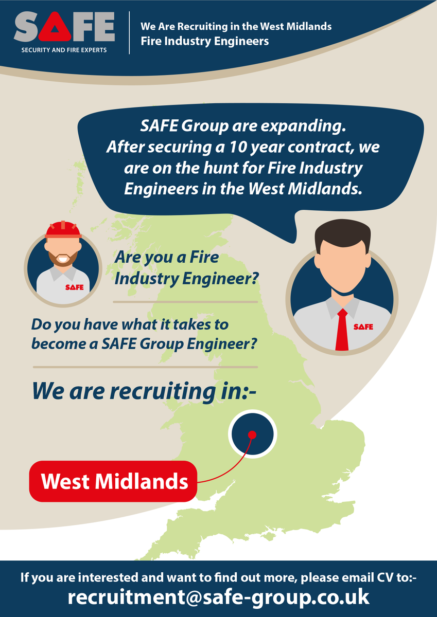 SAFE Group (Security And Fire Experts Ltd) are expanding.

We are looking to recruit experienced Fire Industry Engineers in the West Midlands.

#recruitment #firealarmsystems #firesafety #healthandsafety #compliance