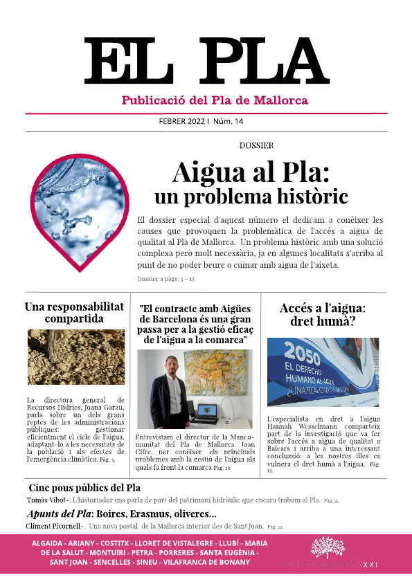 📣🗞️Tenim nou número d'EL PLA!

💧El dossier especial el dedicam a conèixer les causes que provoquen la problemàtica de l'accés a aigua de qualitat al Pla de Mallorca.

📥Podeu descarregar el nou número aquí 👉🏼 bit.ly/3vir3wO