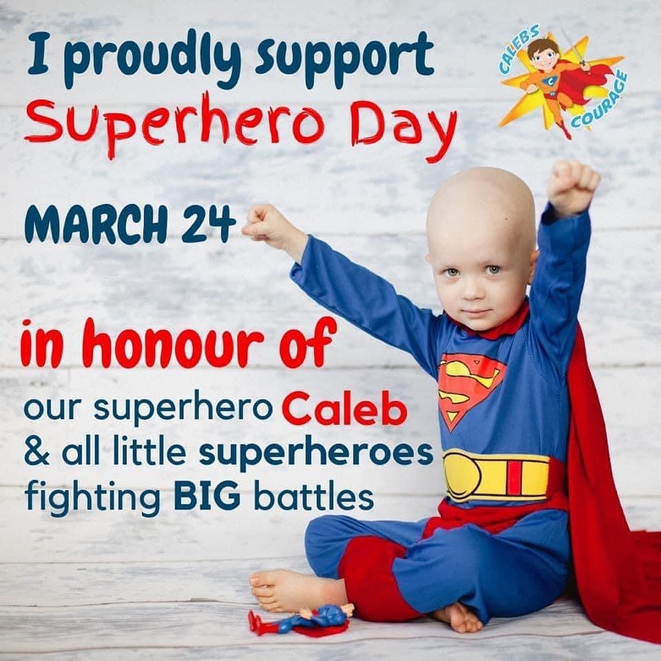 Hot1019CB's tweet photo. Calling all SUPERHEROES!!! Families, schools, workplaces &amp; businesses get your capes ready! On March 24th let’s unite to celebrate Caleb &amp; all little superheroes fighting big battles  #superheroday #helpinglittlesuperheroesfightingbigbattles #calebismysuperhero https://t.co/5T9FYJ3hqF
