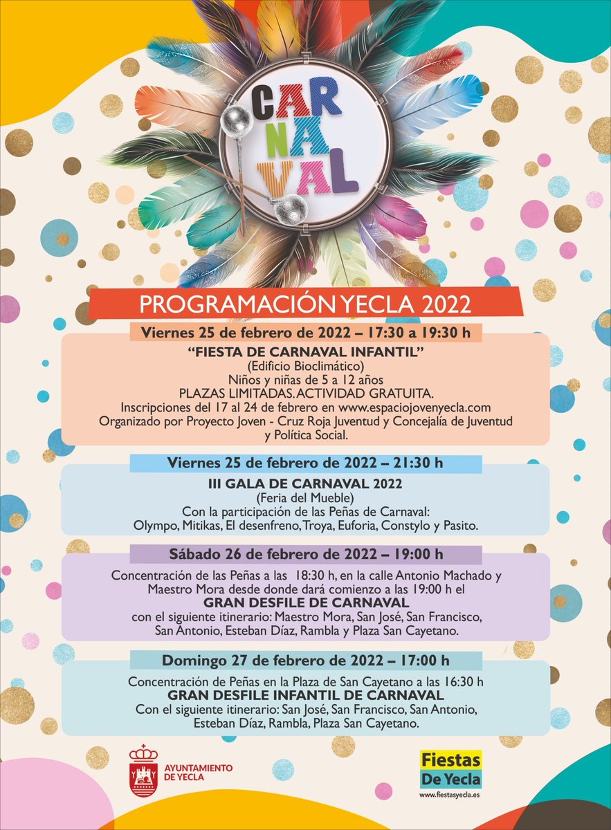 Recordamos la programación del Carnaval de Yecla para este fin de semana: