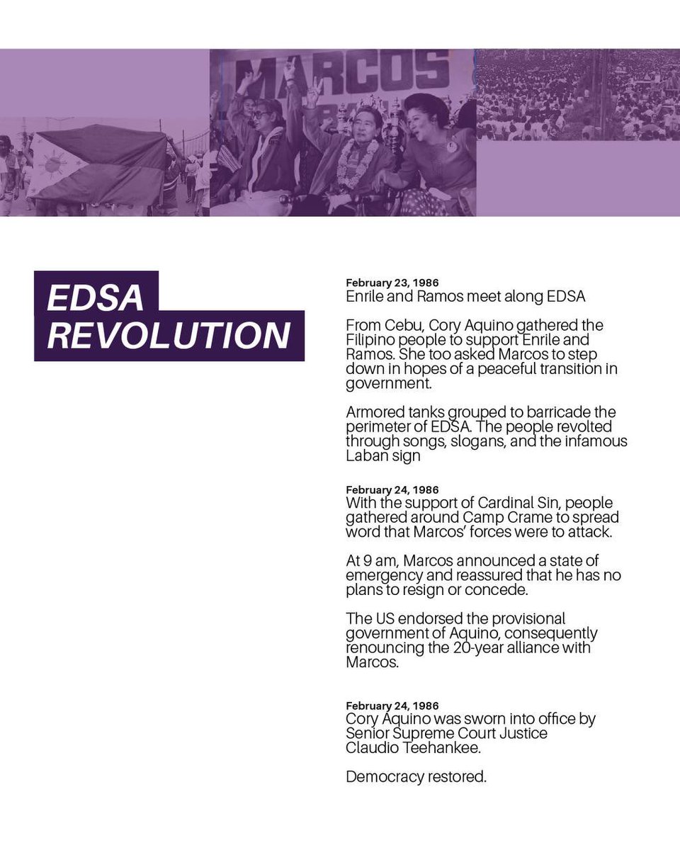 ateneolex's tweet photo. The #EDSA People Power Revolution is not simply a day in history, but an embodiment of the Filipinos’ exercise of extra-democratic power – rooted in the continued abuses and distortion of rule and law. https://t.co/DSnUQEWnTm