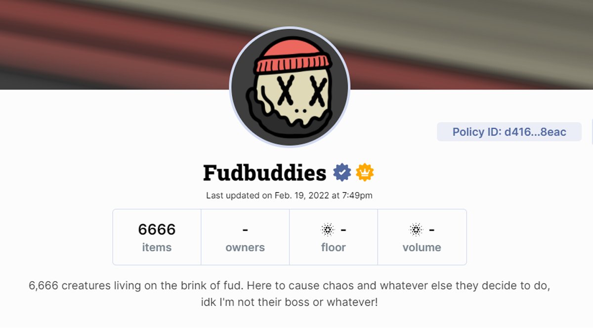 fudbuddies's tweet photo. We're verified on @jpgstoreNFT! 💀

Thanks for keeping the CNFT and FudBuddies community safe! https://t.co/pWMW3XD9KI