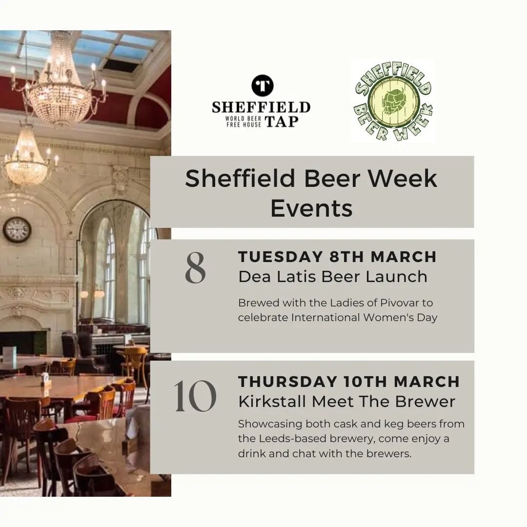 SheffBeerWeek's tweet photo. New beer launch &amp; events from @SheffieldTap Contact the venue direct for times &amp; further details if required ⤵️

Tues 8th March -  We will be launching "Dea Latis", brewed by our own @TappedBrewCo with the ladies of @PivovarUK to celebrate International Women's Day,
1/2 https://t.co/7UdwoK4RFe