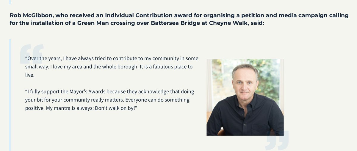 robmcgibbon's tweet photo. Delighted to report tt I've been honoured with a 'Community Hero' Mayor's Award for the Battersea Bridge campaign. Major thanks to @RBKCMayor & his panel. Many congrats to all recipients. Nice to be in such fine, caring company. Community matters. #DWOB😊
https://t.co/BTOFIMP4xp https://t.co/UqlcmazvUP