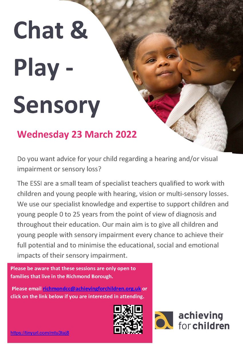 Wednesday 23 March - Sensory - Do you want advice for your child regarding a hearing and/or visual
impairment or sensory loss?  docs.google.com/forms/d/e/1FAI…