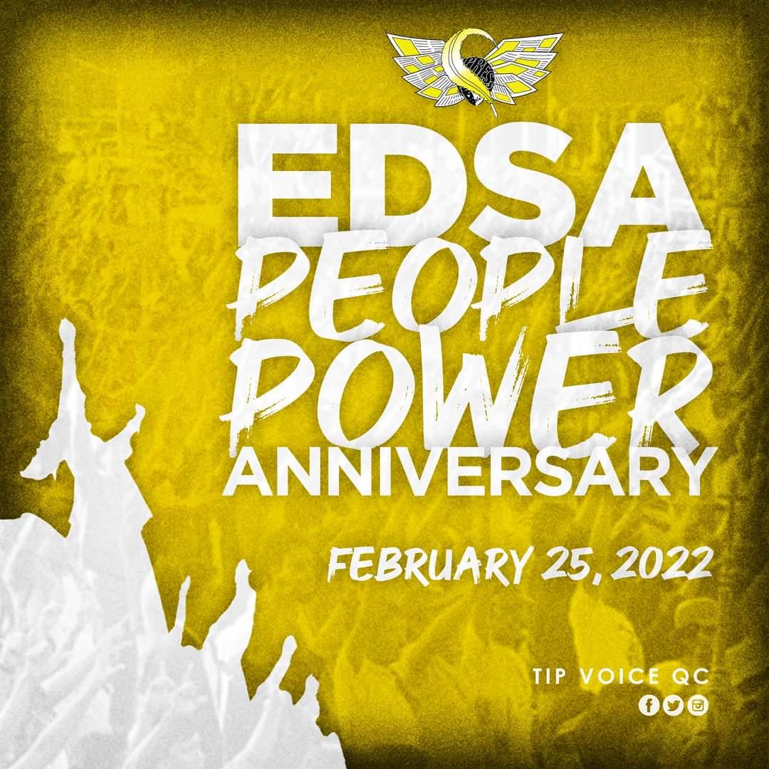 TIPVoiceQC's tweet photo. Let us celebrate the remarkable moment in Philippine history of the great 1986  Edsa Revolution that demonstrated the bravery of Filipino People to stand hand-in-hand against the regime violence and end the dictatorship of Ferdinand Marcos Sr. https://t.co/mzFfWvDD7r