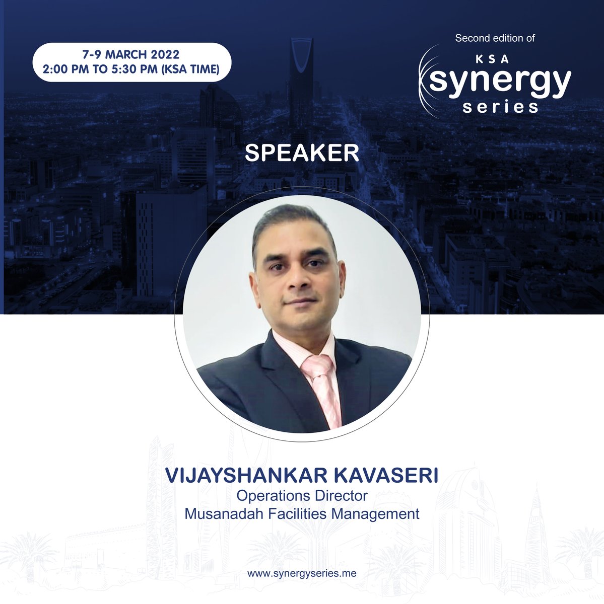 CME_Magazine's tweet photo. Meet Vijayshankar Kavasseri, Operations Director, Musanadah Facilities Management, one of the esteemed speakers at #SynergySeriesKSA!
Book now: https://t.co/Me8vUkhhVO
#commercialcleaning #technology #cleaningindustry #greencleaning #sustainability #saudivision2030 https://t.co/W2tIo18pbu