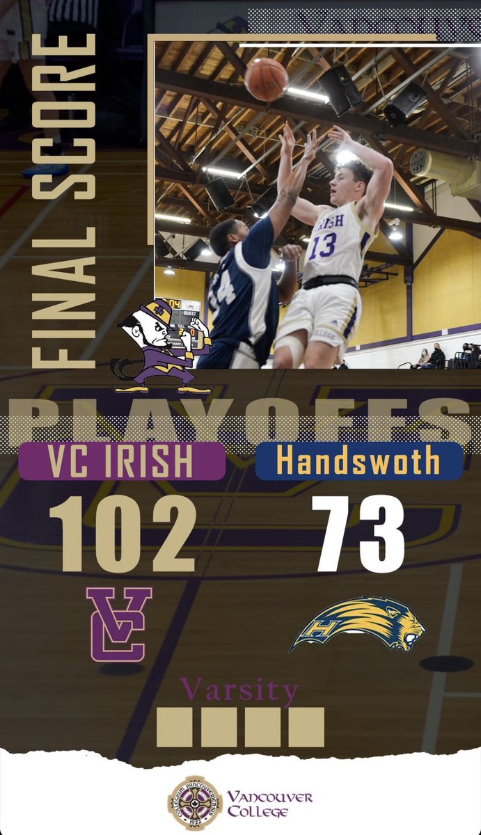 Great game for our Varsity squad tonite against Handsworth. Next up we play <a href="/ATHLETICSaints/">St. George's Athletics</a> on Saturday at 8:00pm at ND. <a href="/VCIrishSports/">Vancouver College Athletics</a> <a href="/bcboysbball/">bcboysbball</a>