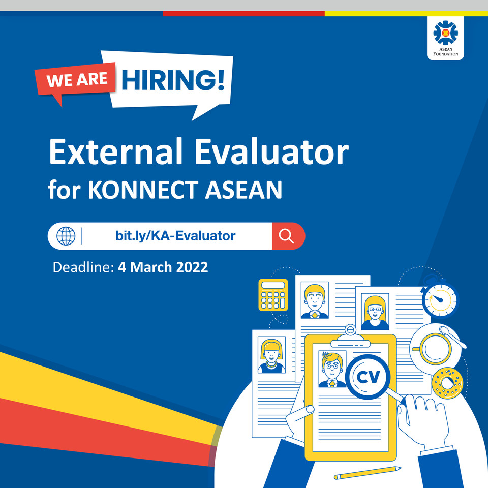 aseanfoundation's tweet photo. #HiringNow
We are looking for an #ExternalEvaluator to conduct an evaluation for #KONNECTASEAN, our arts and culture programme.
Apply by 4 March 2022 at https://t.co/gDlkgvJoQs
#WeAreASEAN #Consultant https://t.co/yrmqUf9frf