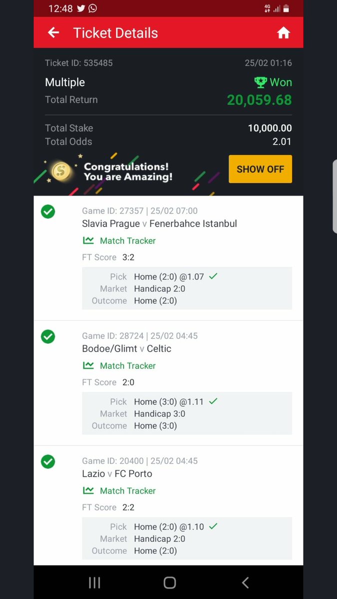 Ayodayge's tweet photo. And yet again 2.00 ODDS winner✔✔✔ This makes it 8 winners💥💥💥, I refund and 1 loss.
If I sent you yesterday's game, im waiting for you in my DM, you know the drill👍
If you want today's game, send a DM and its absolutely FREE!!!❤❤❤
Its a DAILY PROJECT💪💪💪
#ayoboom https://t.co/aq2b68nHOn