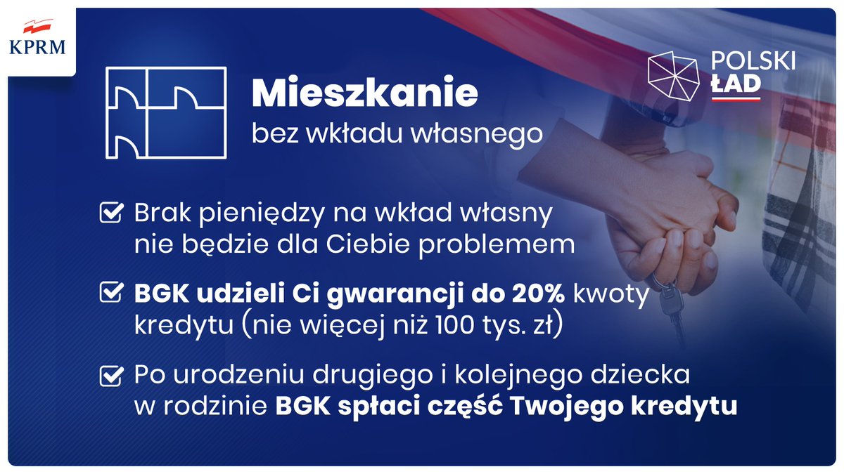 🇵🇱#PolskiŁad to dla wielu Polaków spełnienie marzeń o własnym mieszkaniu. W tym zakresie przygotowaliśmy przełomowy program #MieszkanieBezWkładu. 
Sprawdź szczegóły ⤵️.    
 gov.pl/web/polski-lad…