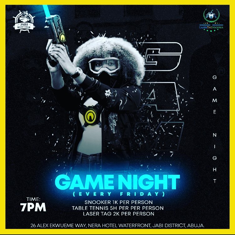 lasertagnig's tweet photo. Stressful week right? Well come relax at Jabi Boat Club Abuja and let’s welcome the weekend!!!! https://t.co/VbFKTMRxtX
