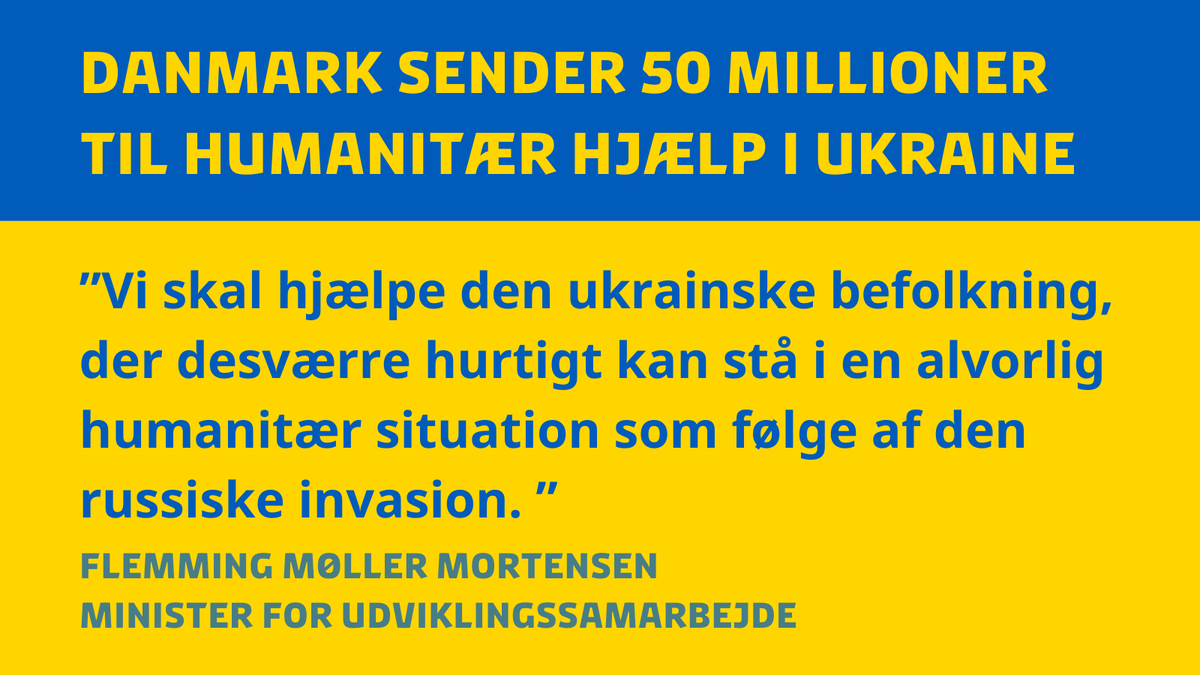 DanishMFA's tweet photo. .@udviklingsmin sender nu 30 mio. kr. til FN og 20 mio. kr. til Internationalt Røde Kors’ humanitære indsatser i #Ukraine. Støtten skal bl.a. være med til at sikre husly, vand, lægehjælp og fødevarer til den ukrainske befolkning.

Læs mere her: https://t.co/HMcbPYJWJb
#dkpol https://t.co/qxvz2Six13