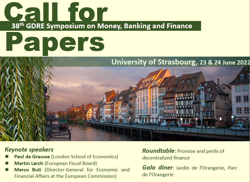 Reminder ⏰ for the Annual meeting of the European Research Group (<a href="/GdreAnd/">GDRE Money Banking and Finance 🏛️</a>) on Money Banking and Finance, organized by @beta_economics
 in Strasbourg, 23 &amp; 24 June 2022.

The deadline is today !

gdrunistra2022.sciencesconf.org